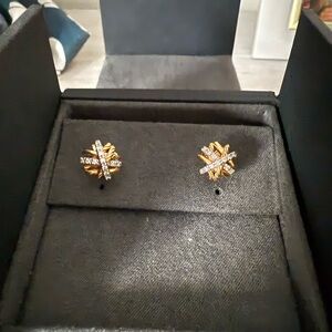 David Yurman Gold and pave diamond  Cross Earrings